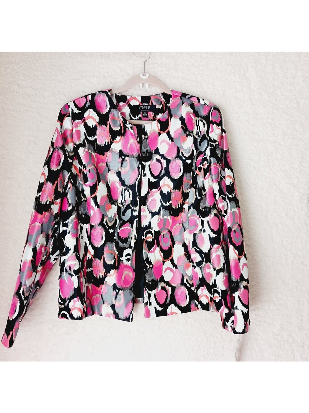 Jacket Women Open Kasper Pink Black White Lined MSRP $129 NWT Size 16